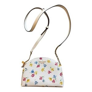 Kate Spade Morgan Leather Tulip Toss Floral Print Double Zip Crossbody Cream